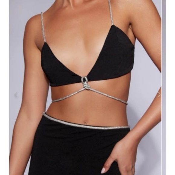 Meshki Sweeney Diamante Bralette Top in Black - Picture 1 of 16